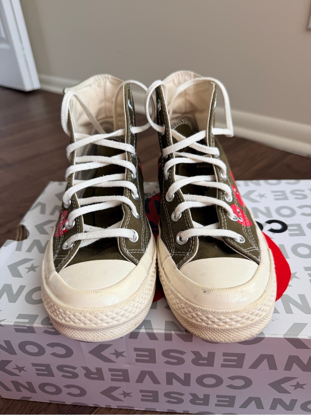 Converse Olive Green High Top Sneakers with White Trim